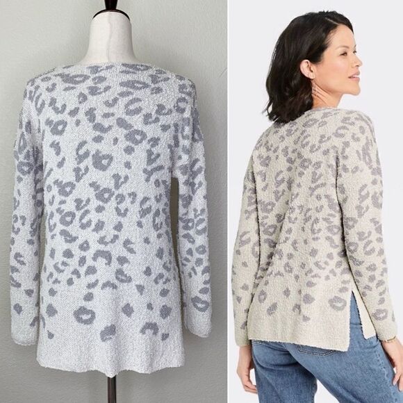 NWOT Knox Rose Leopard Textured V-Neck Pullover High-Low Hem Sweater - Picture 9 of 13